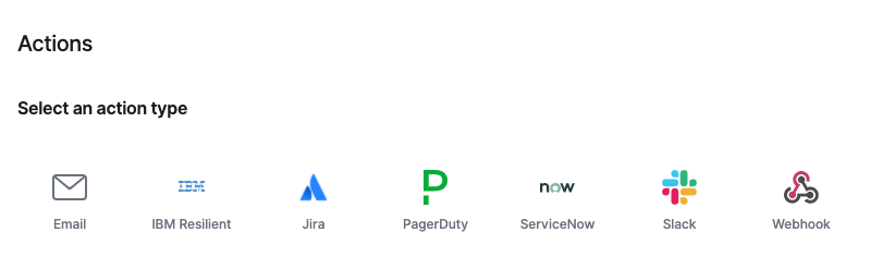Elastic Security rule actions for IBM Resilient, Jira, ServiceNow