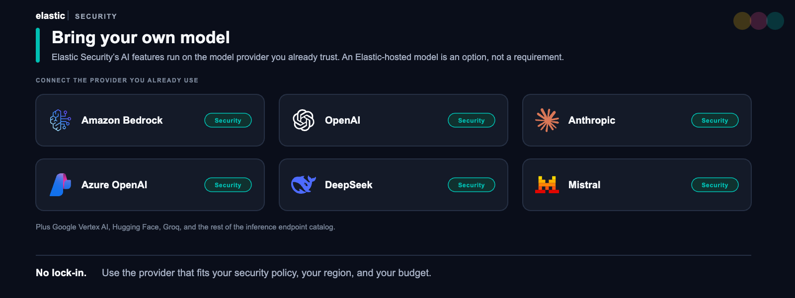 Add inference endpoint dialog in Elastic showing available AI service providers, including AI21 Labs, Amazon Bedrock, Anthropic, and Azure AI Studio for bring-your-own-model configuration.