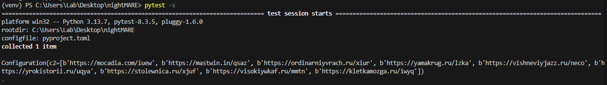 Pytest execution result