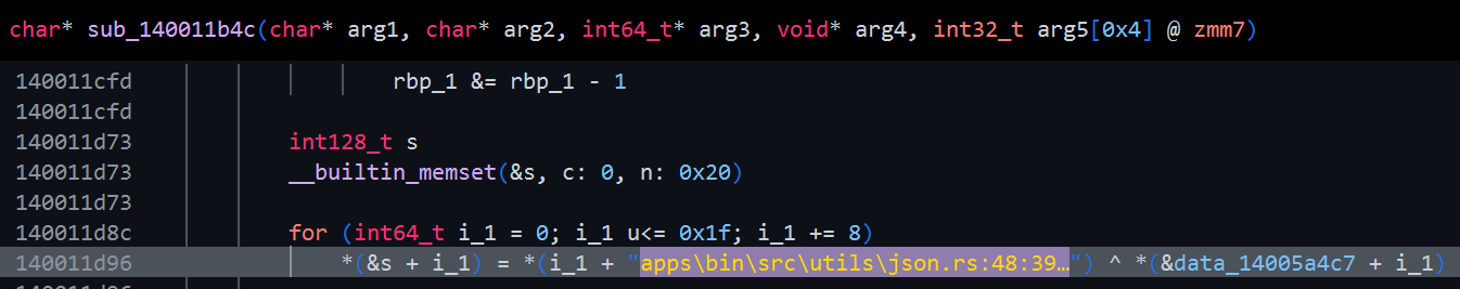 Panic string containing “json.rs” referenced in function sub_140011b4c