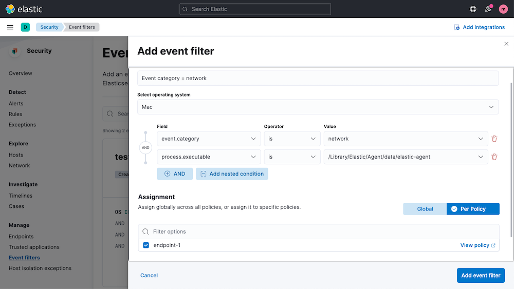 Security event filters