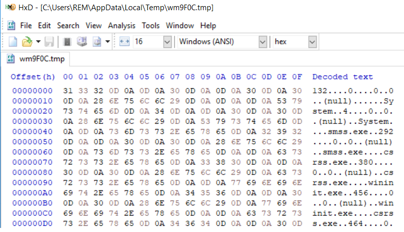 Contents of temporary file holding exfiltrated data