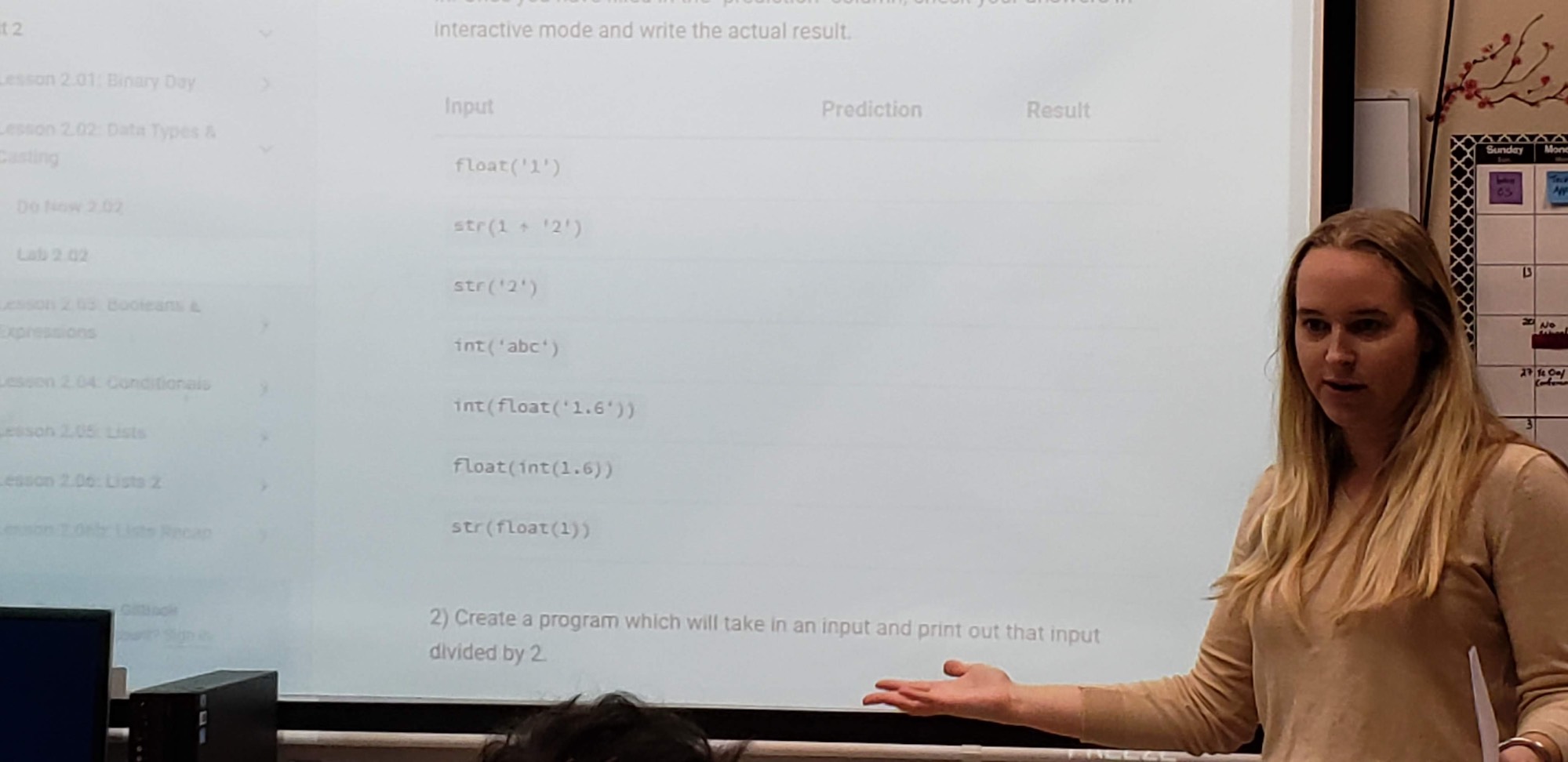 TEALS volunteer teaching Python data types in classroom