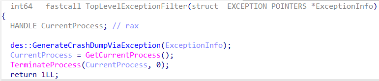 TopLevelExceptionFilter function