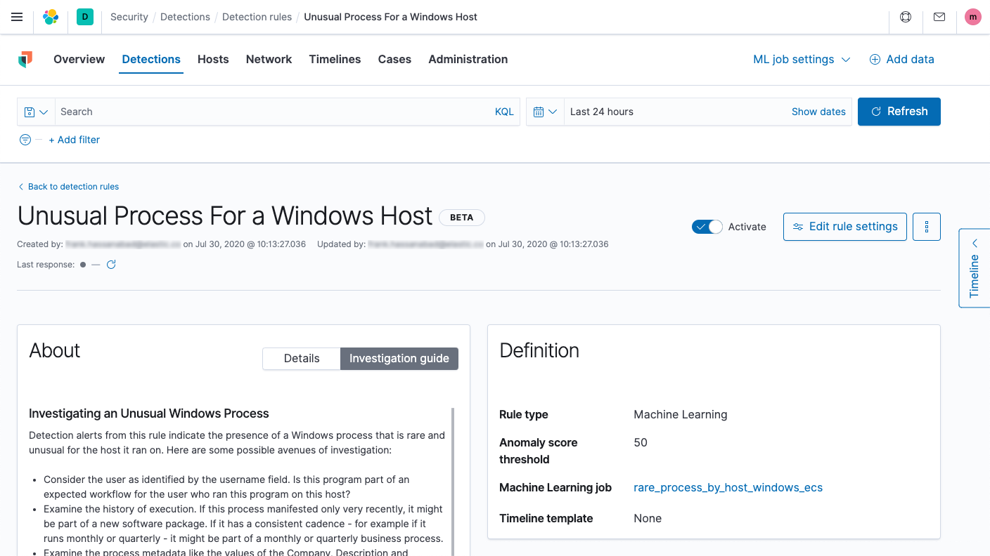 Investigation guide associated with a prebuilt detection rule