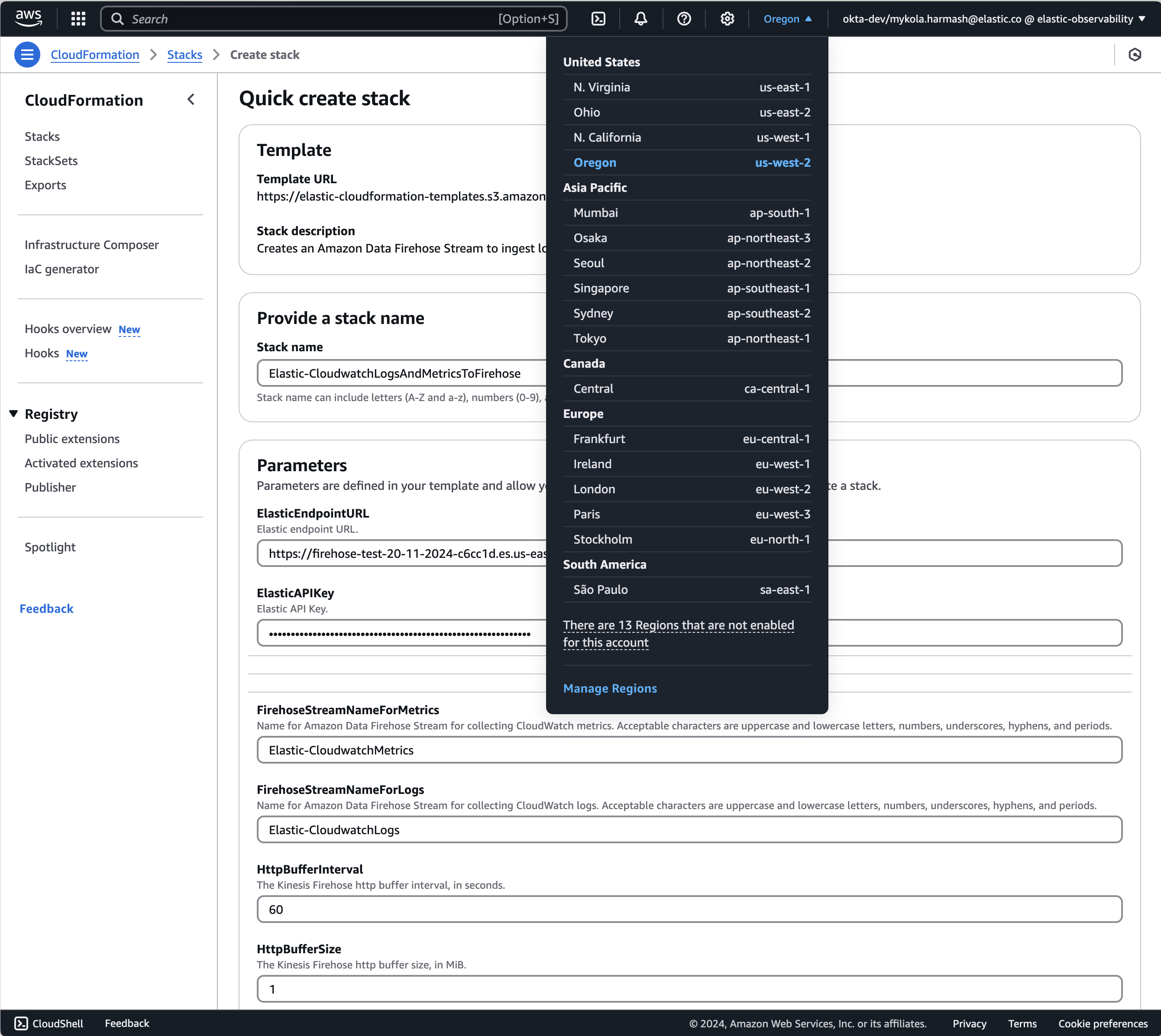 AWS region selector