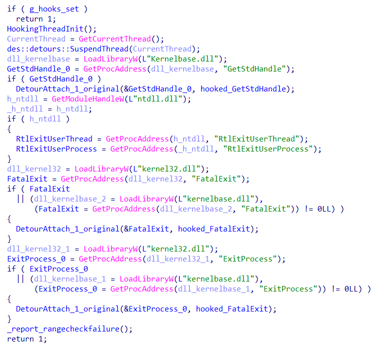 Setting up hooking via Microsoft Detours