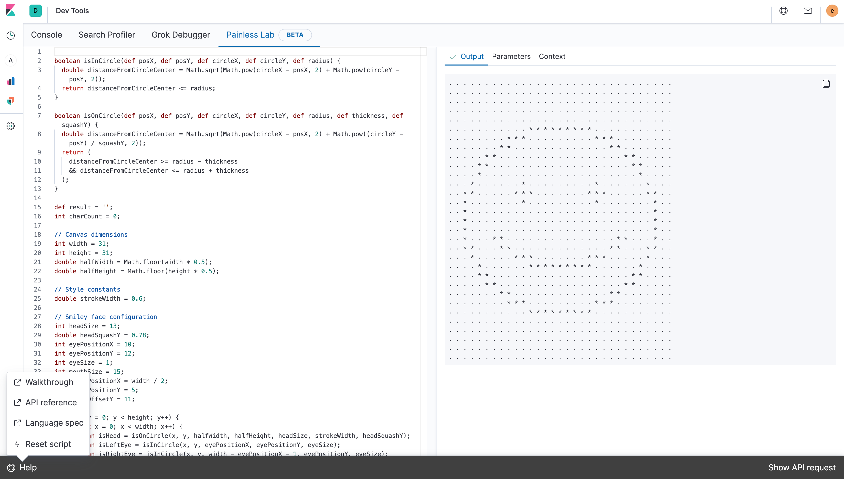 Painless Lab rendering smiley face