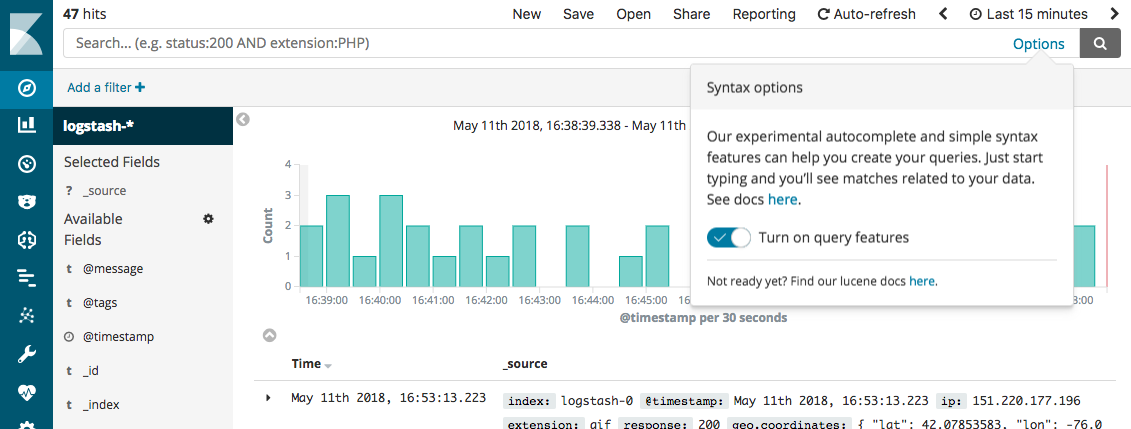 Opt-in für die Kibana Abfrageerweiterung