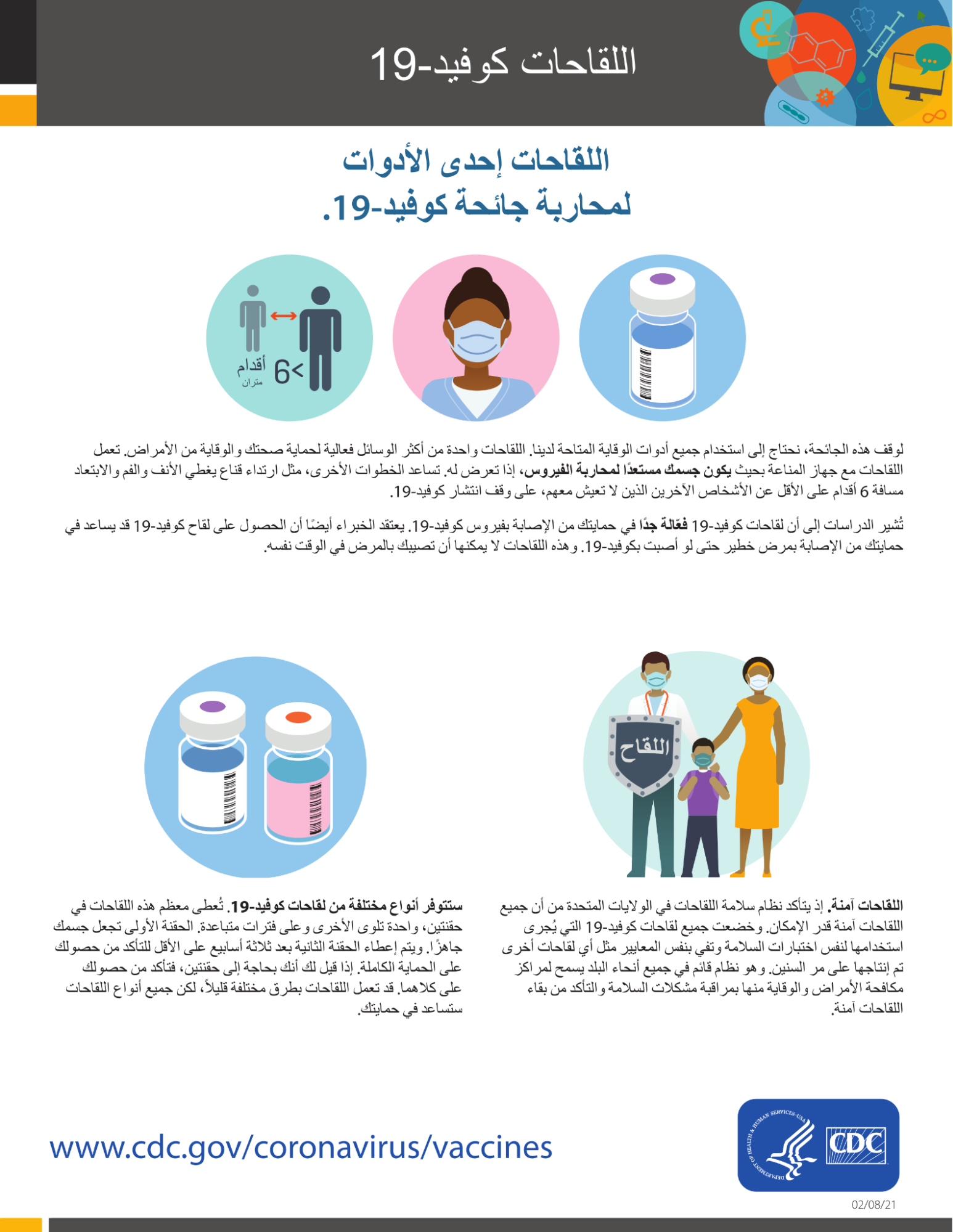 Arabic CDC COVID-19 vaccine pamphlet used to test jina-ocr-v1 on right-to-left script