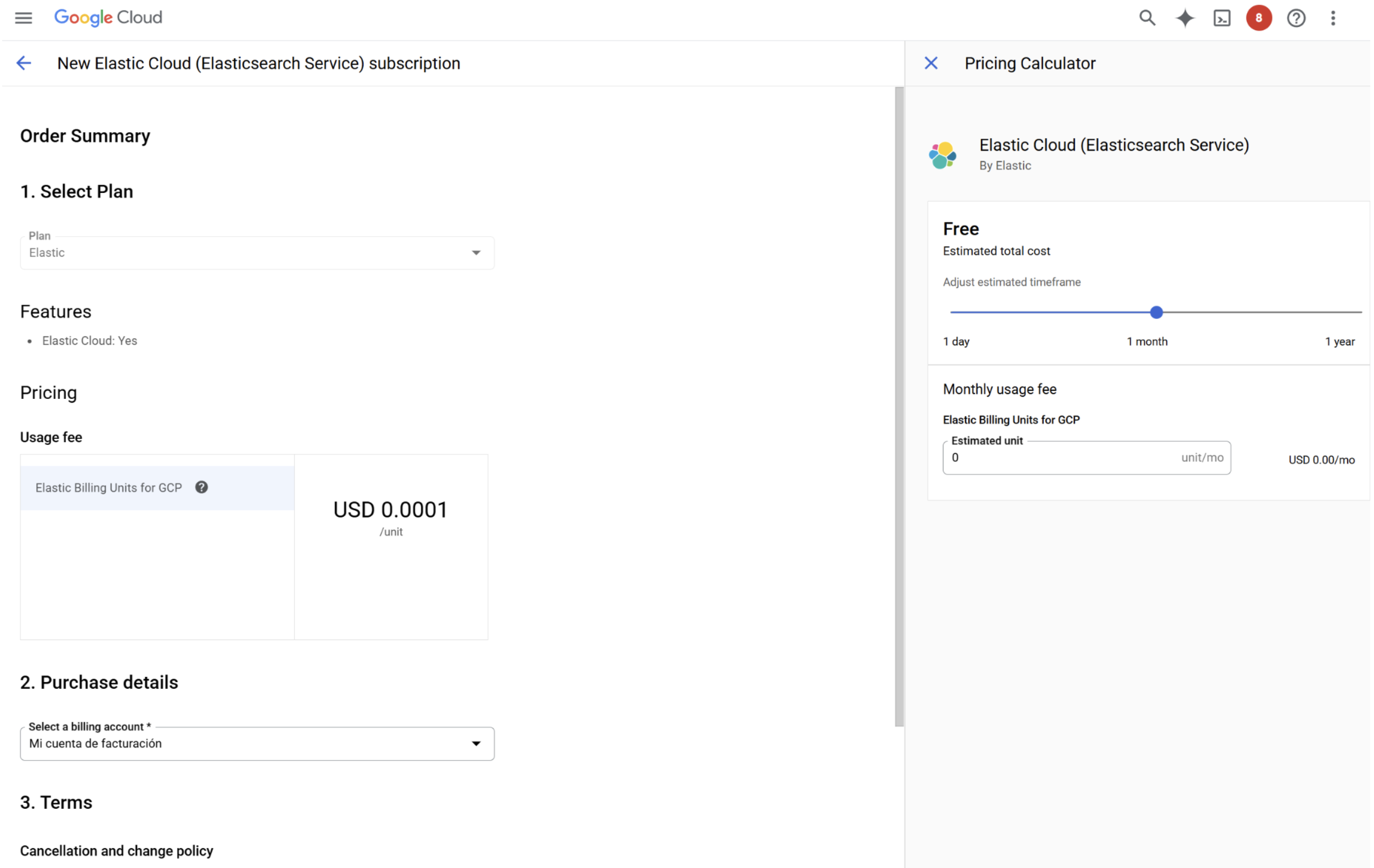 Place an order for Elastic on GCP Marketplace