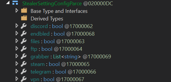 DNSPY view of the StealerSettingConfigParce class