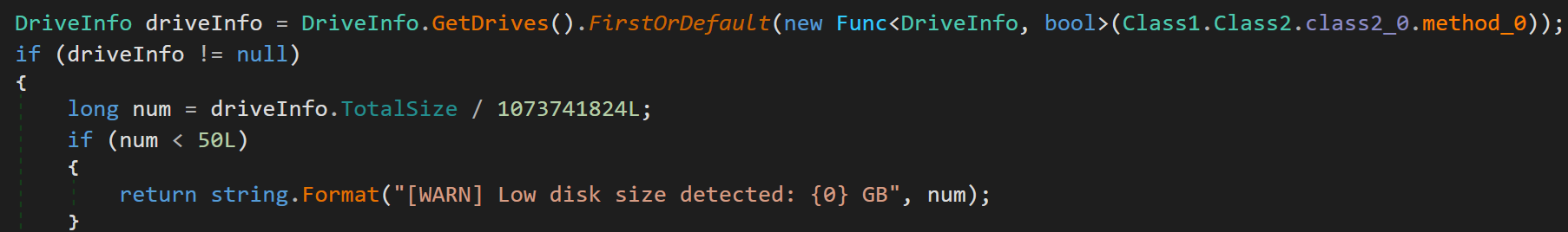 Sandbox detection based on disk size