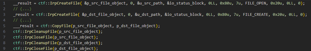 Copying file using IRPs 0x4BA8