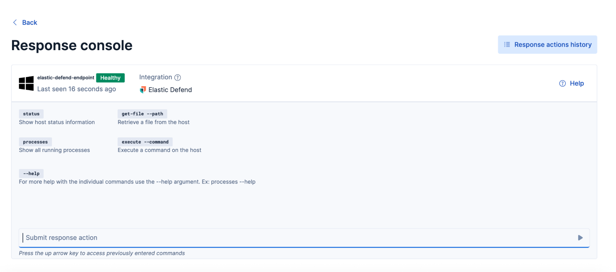 Response console for isolated host, elastic-defend-endpoint