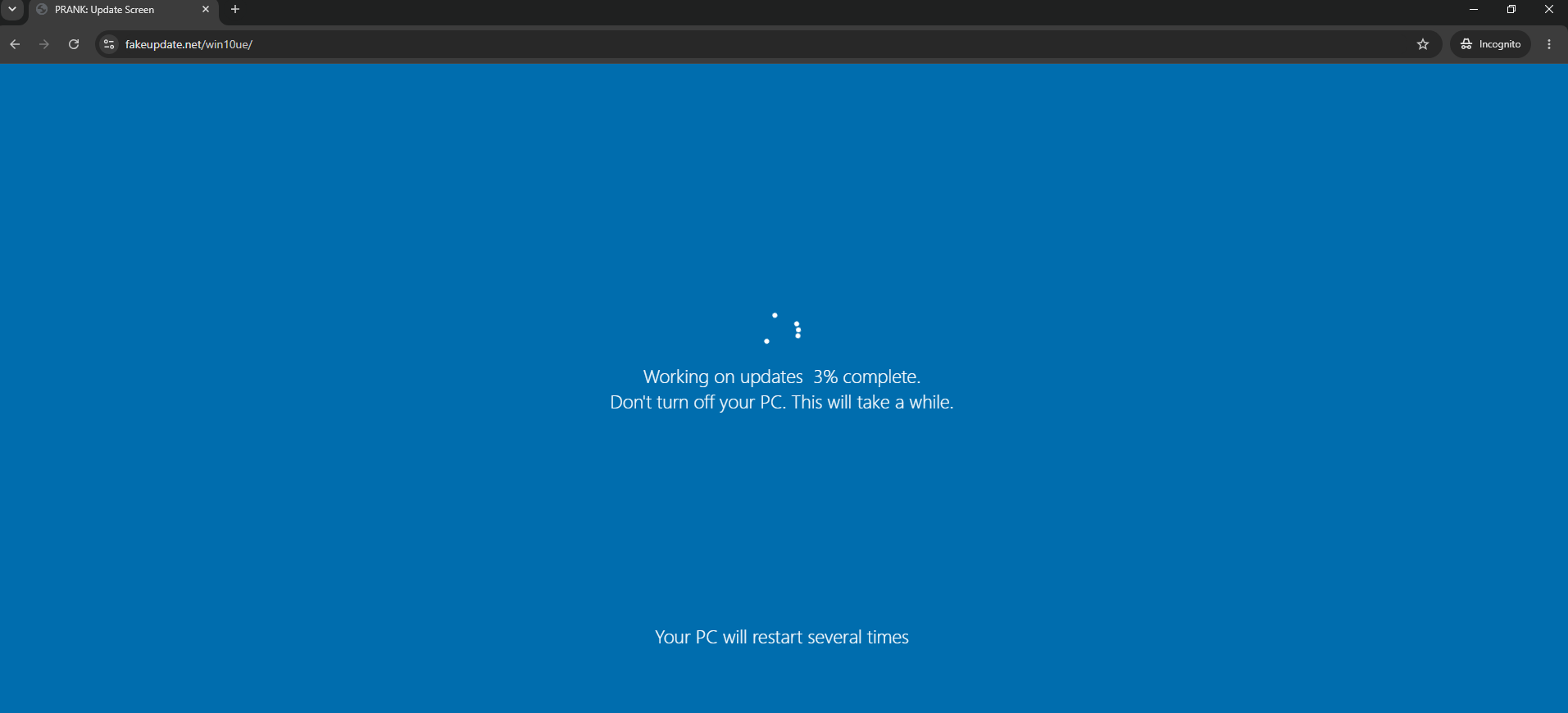 Fake Windows Update screen SCMBANKER displays to distract Mexican banking fraud victims