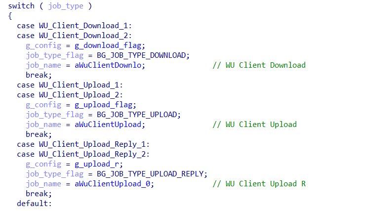 Switch statement inside BITSLOTH to process BITS job