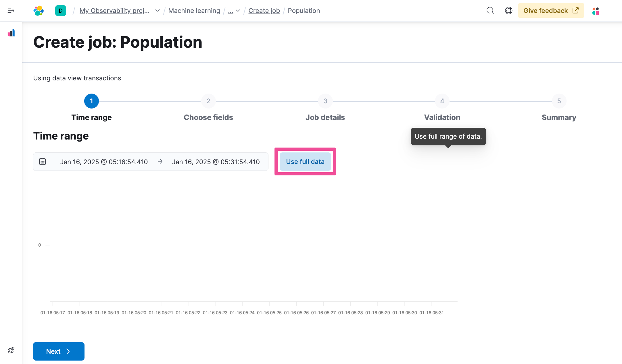 Select population wizard use full data anomaly detection job