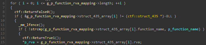 Search RVA associated with function name in structure 0x3540
