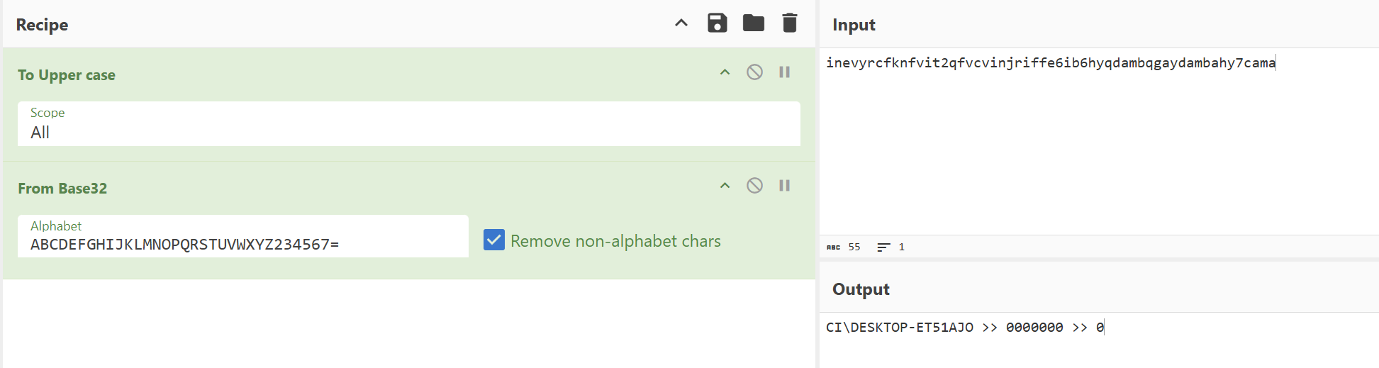 CyberChef recipe for decoding generated subdomains