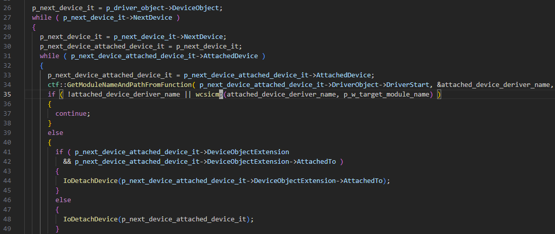 Iterating and detaching all devices by module name 0xB9E