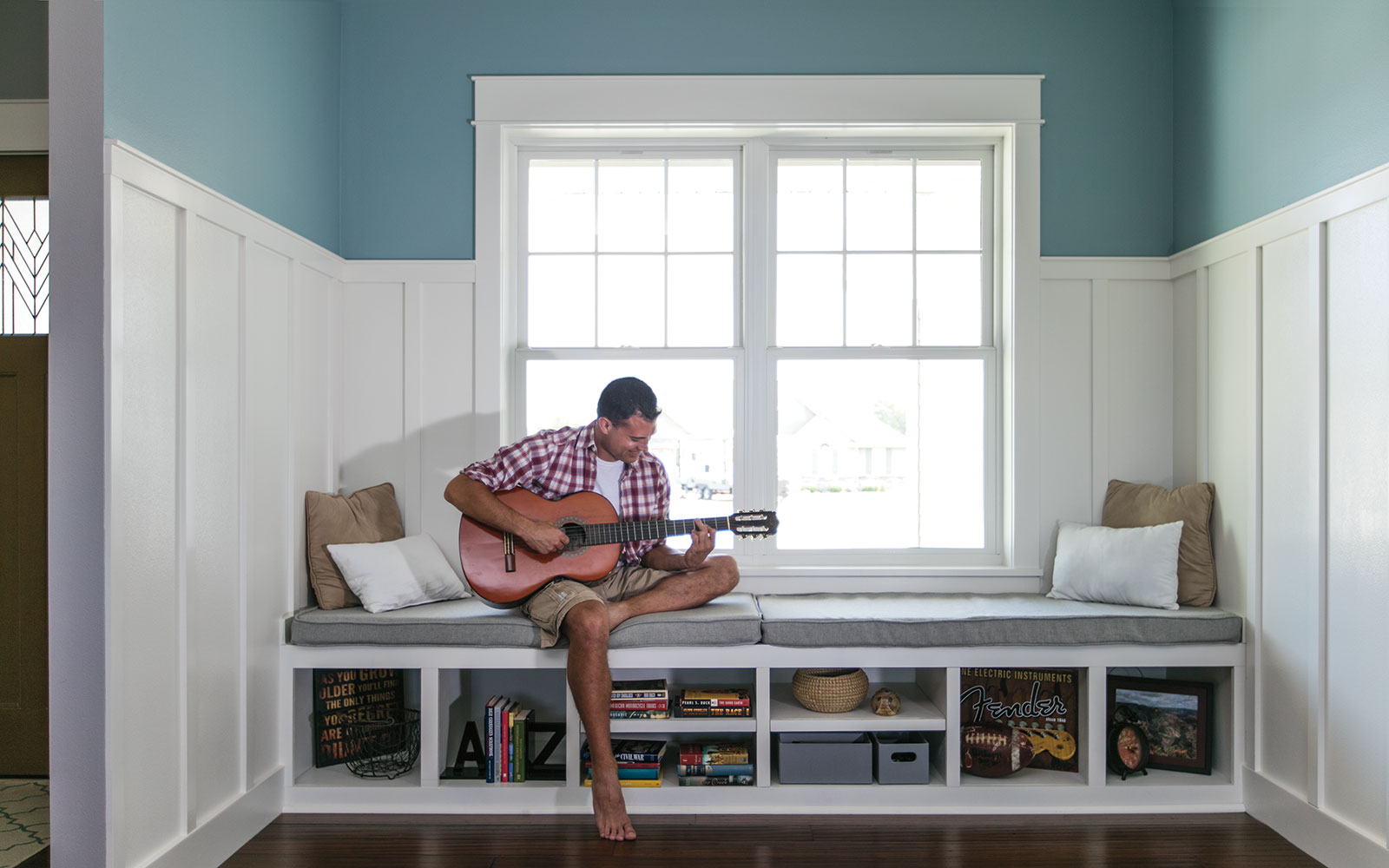 a dining room table surrounded by fiberglass windows