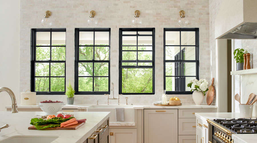 four black double-hung windows with the hidden screen