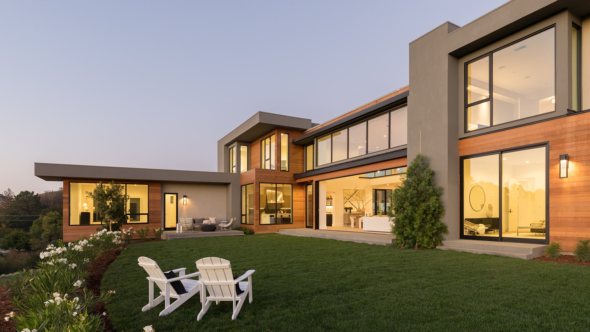 Lucas Ranch home backyard dusk view