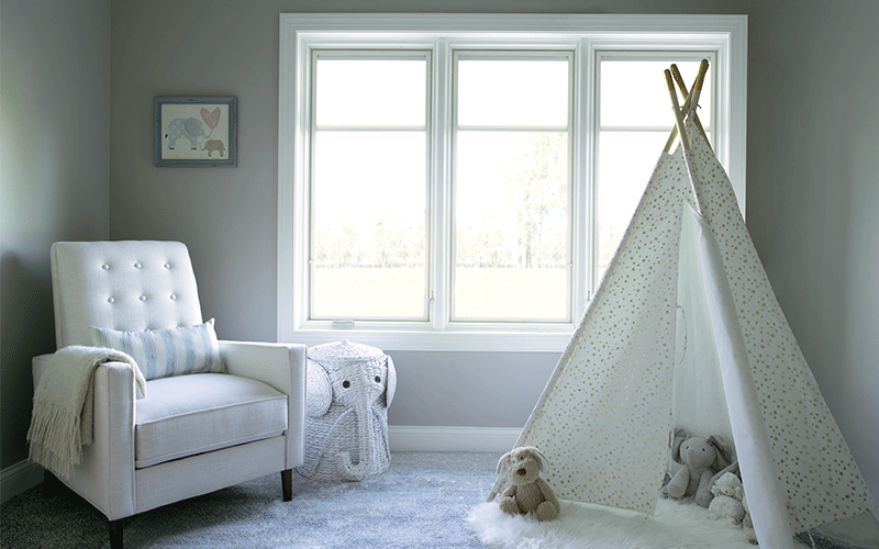 3 casement windows in a child's nursery
