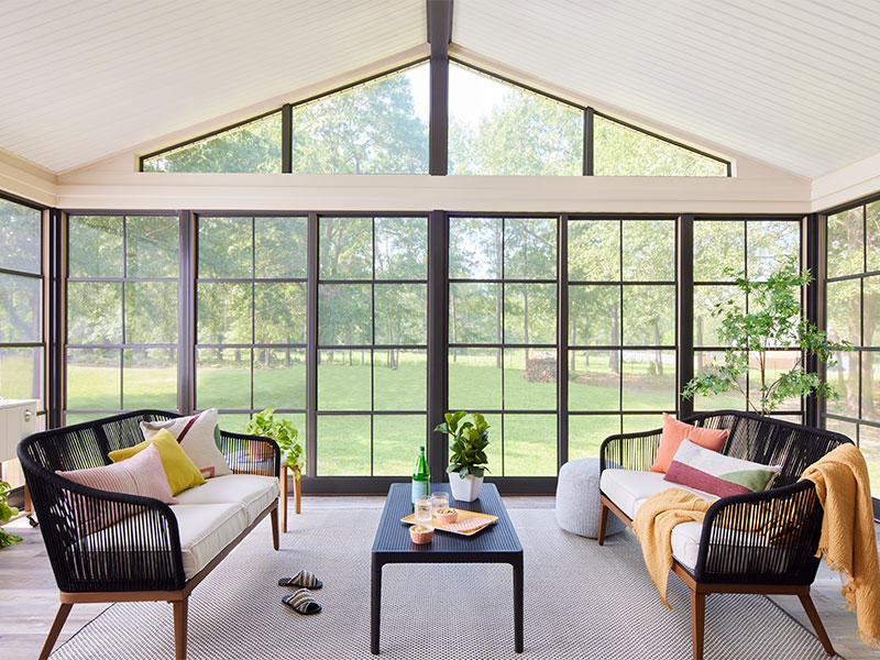 vertical sliding windows triangle transom sunroom