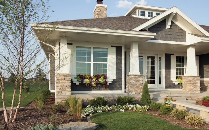 two windows with a flower box below