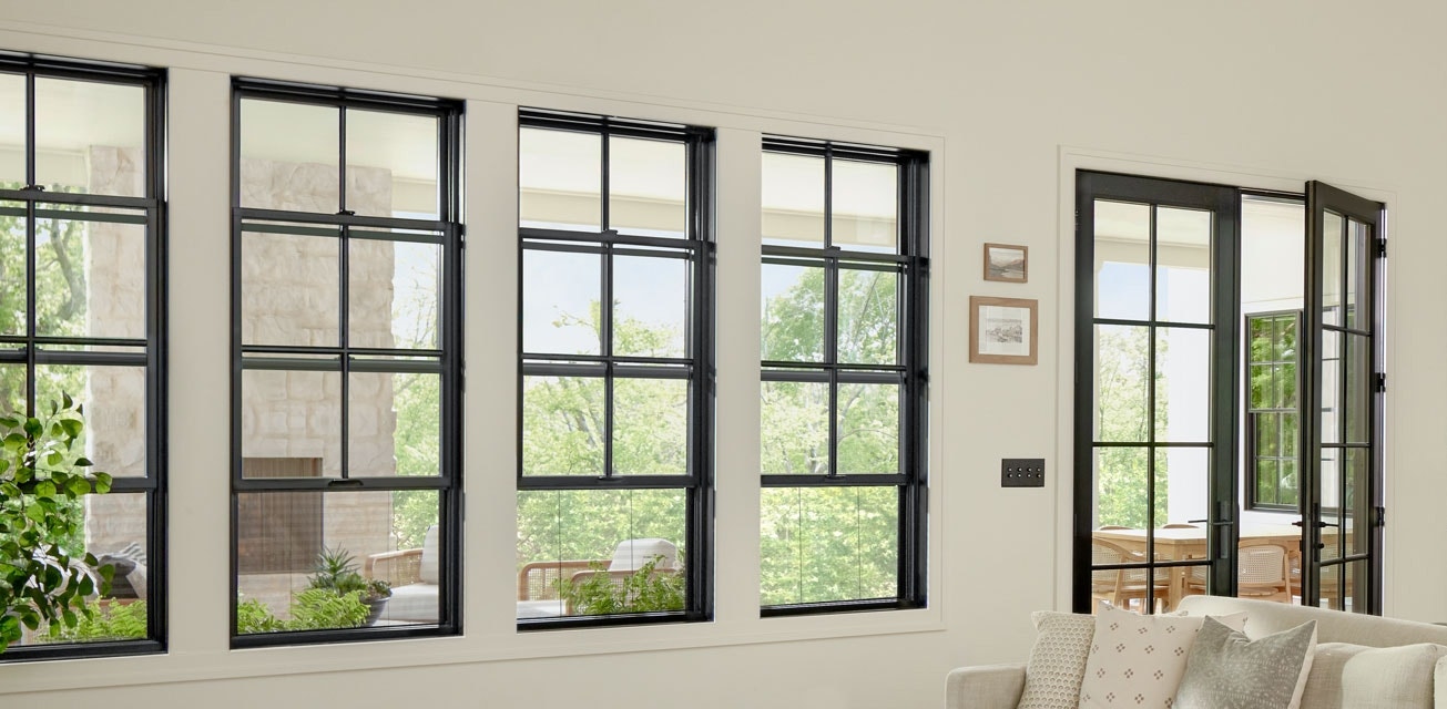four black double-hung windows with the hidden screen