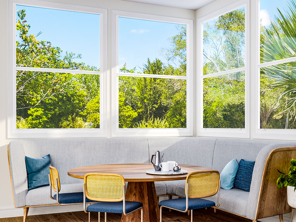 corner section of single-hung windows