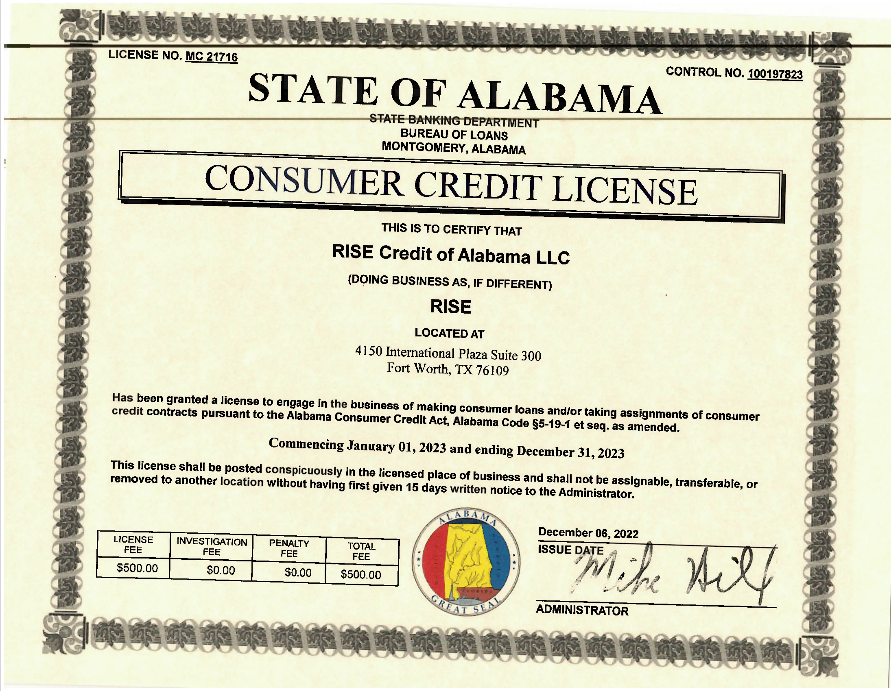 Alabama State License Image