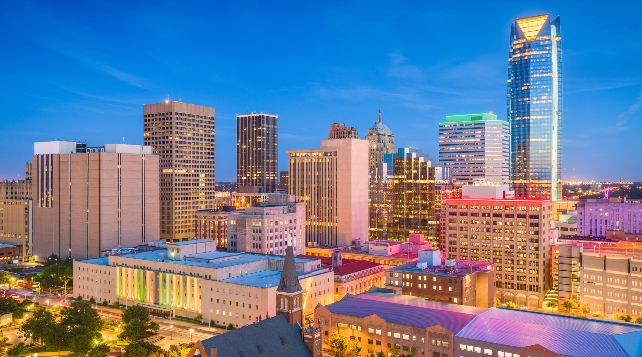 Evening view of downtown in Oklahoma
