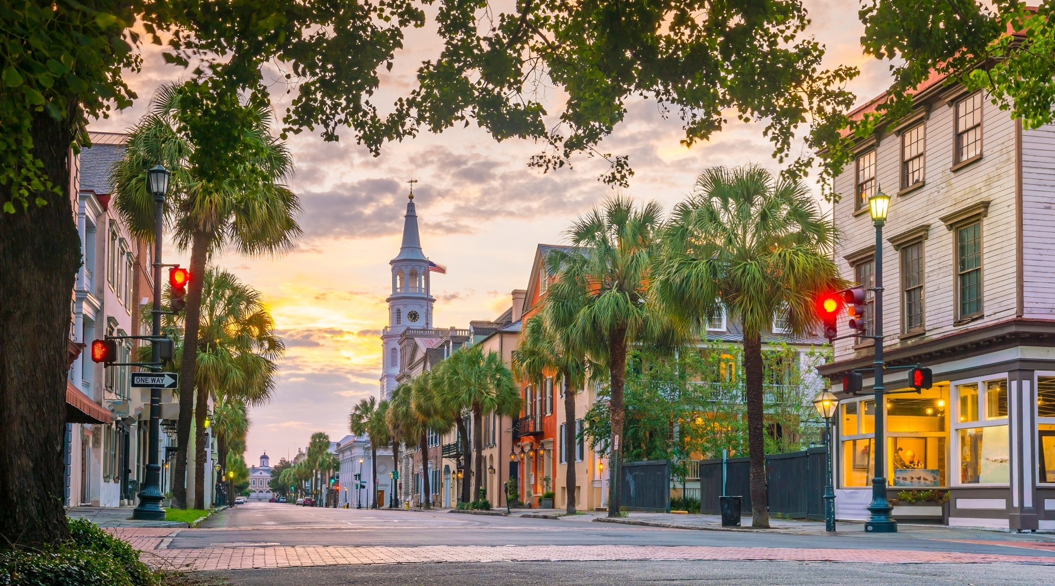 Afternoon view of a tree-lined street in South Carolina