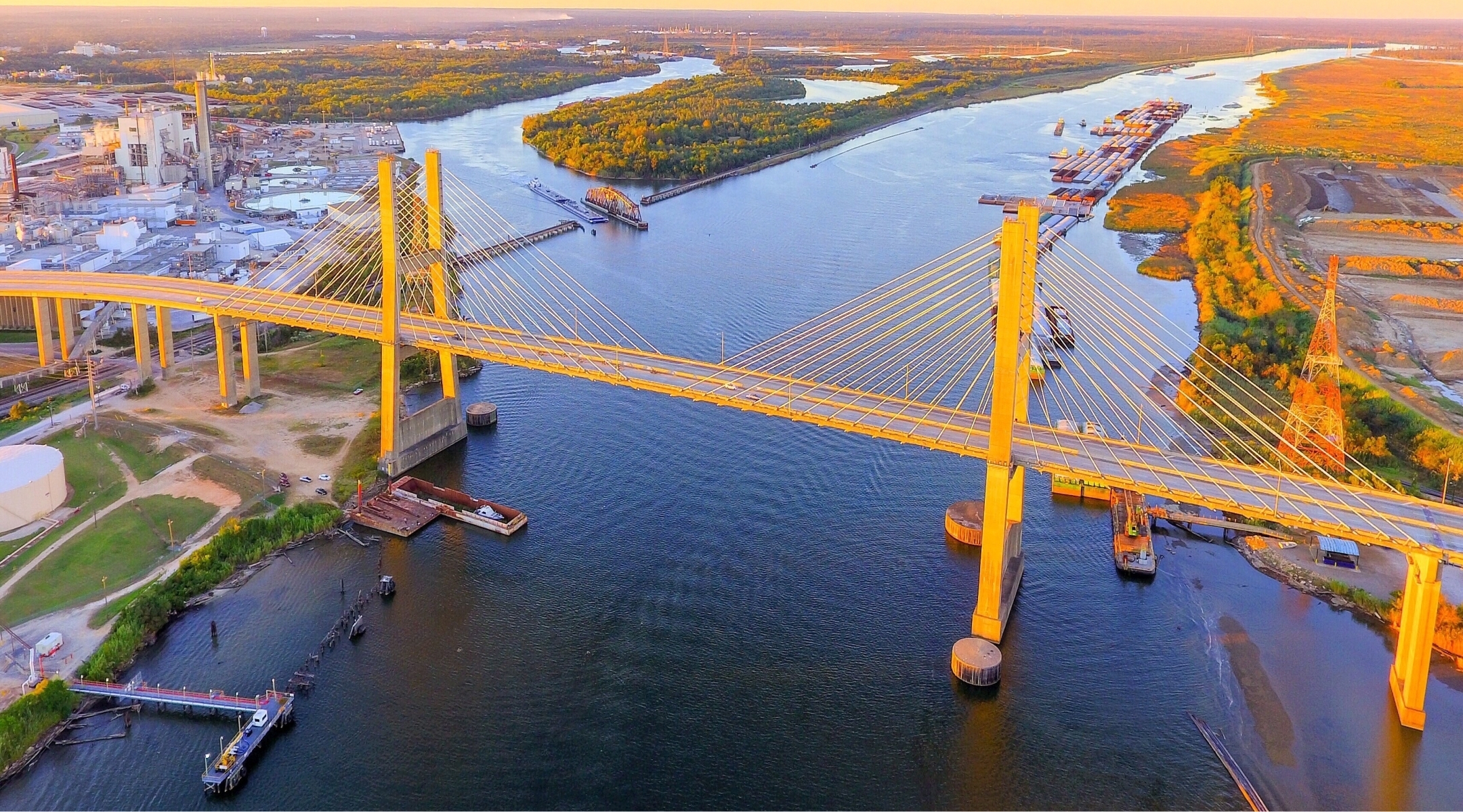 Overhead view of a bridge over a river in Alabama