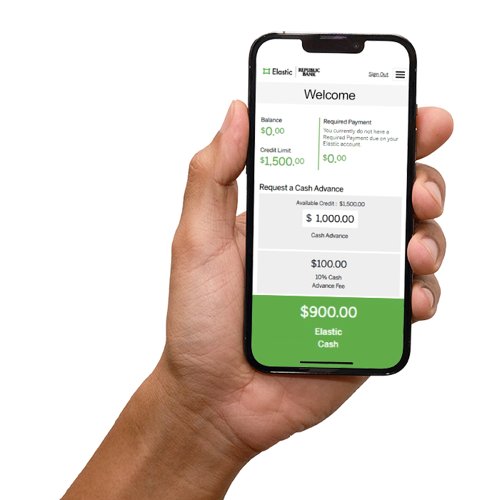 A hand holding a phone that is displaying the Elastic website.