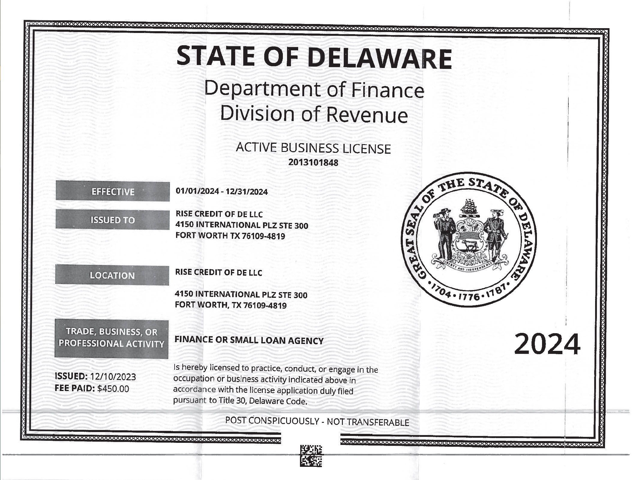 Delaware State License Image