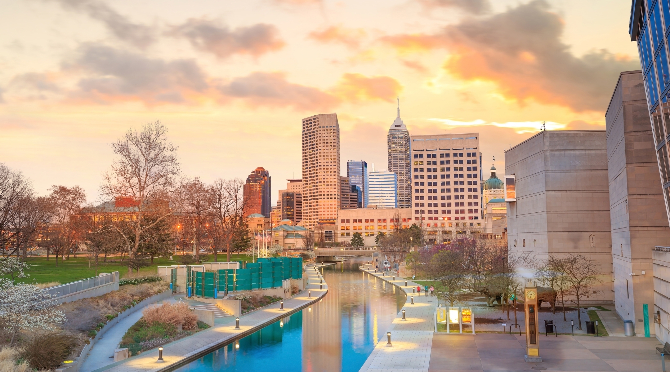 Downtown view and canal in Indiana