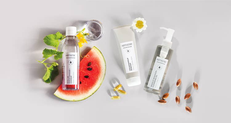 Flatlay of ARTISTRY SKIN NUTRITION Makeup Removers 