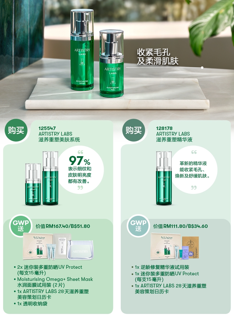 ARTISTRY LABS滋养重塑美肤系统或精华液GWP送迷你装ARTISTRY护肤品及更