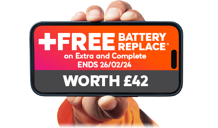 Free battery replace on Extra and Complete cover mobile image