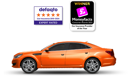 Car with defaqto and moneyfacts logos above