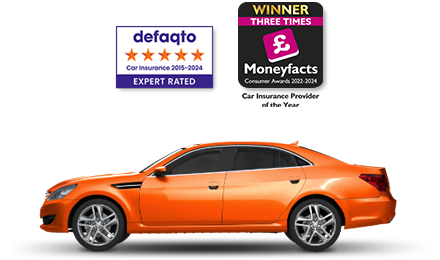 Car with defaqto and moneyfacts logos above
